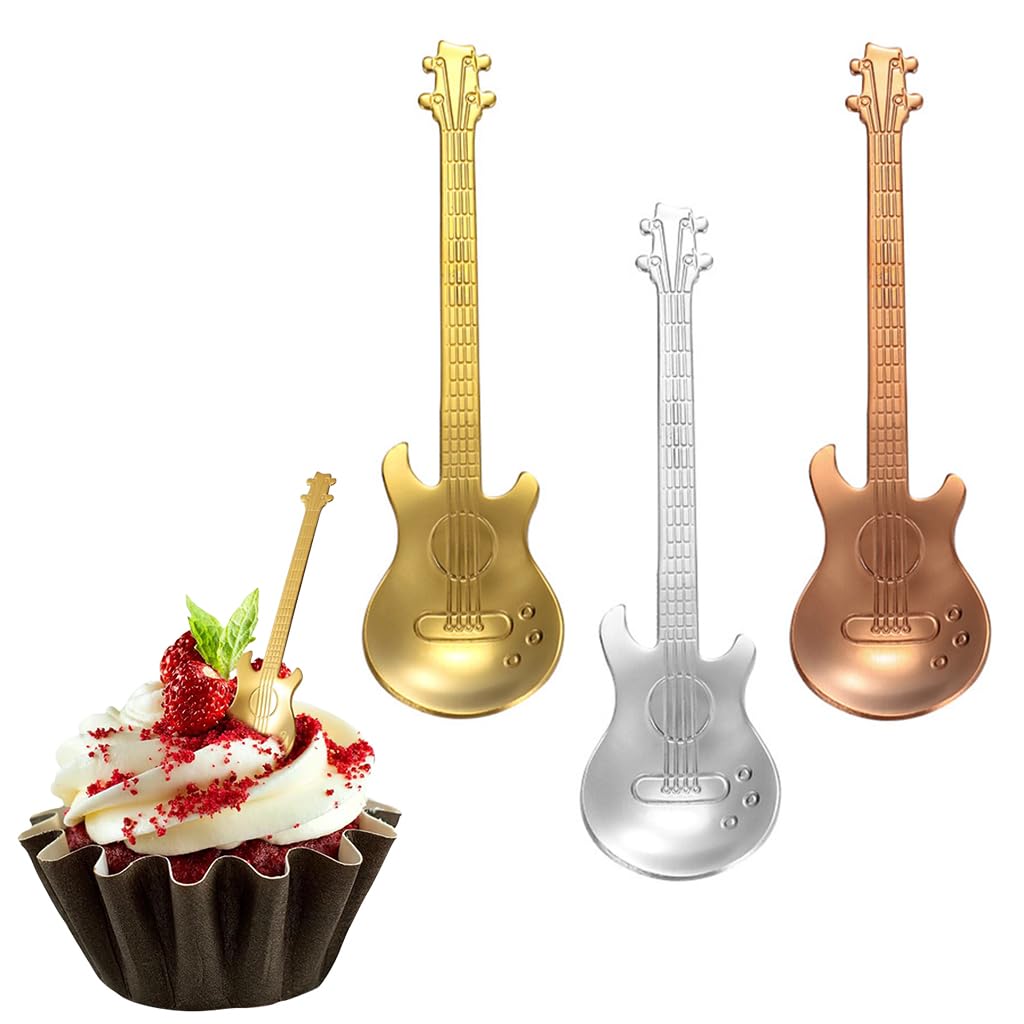 Supvox Coffee Spoons for Coffee and Tea with 4.7 in Guitar Shape 304 Stainless Steel | Pack of 3