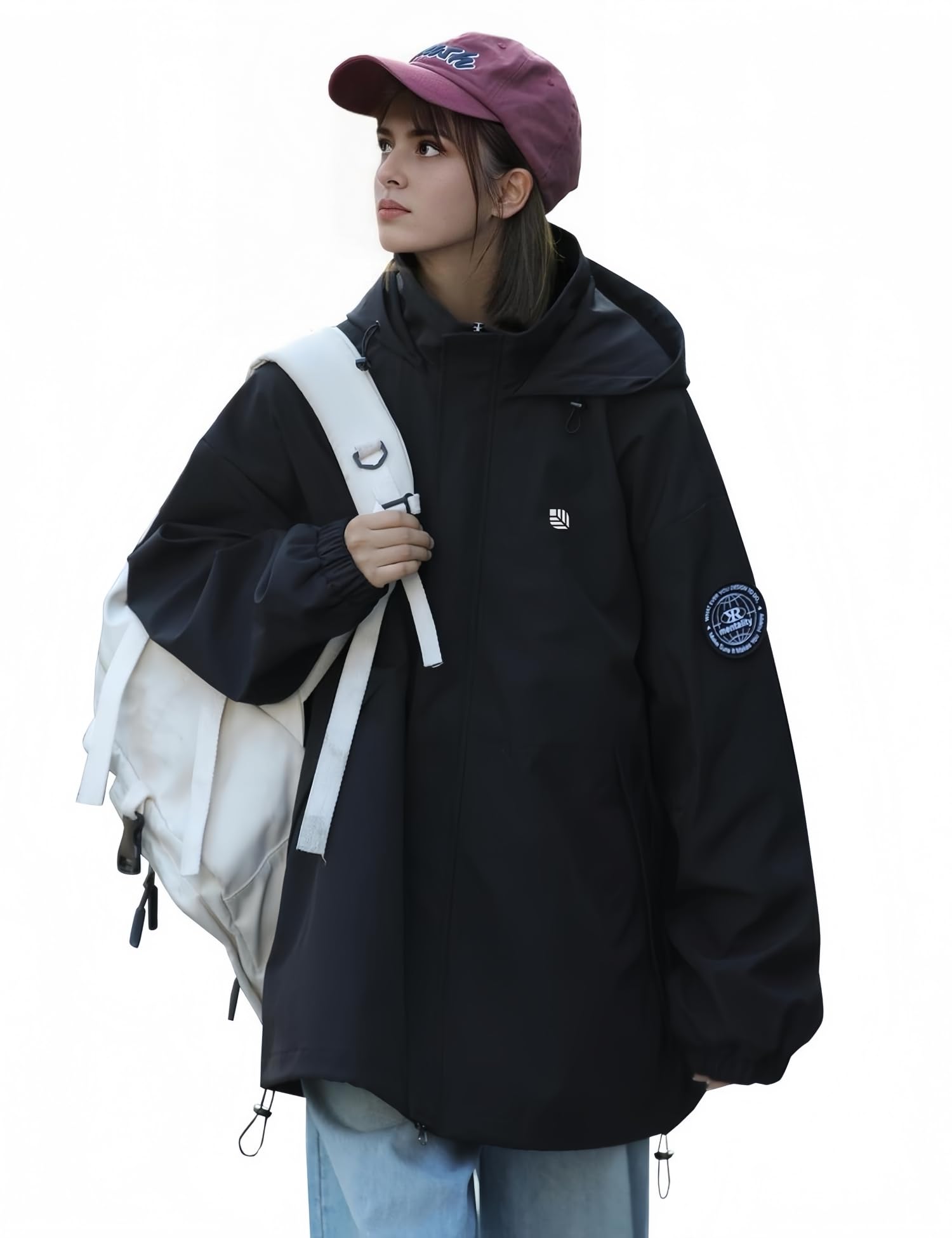 Venzina Women's Softshell Jacket for Hiking and Travel with Waterproof Fabric and DIY Patches | Black Outdoor Coat