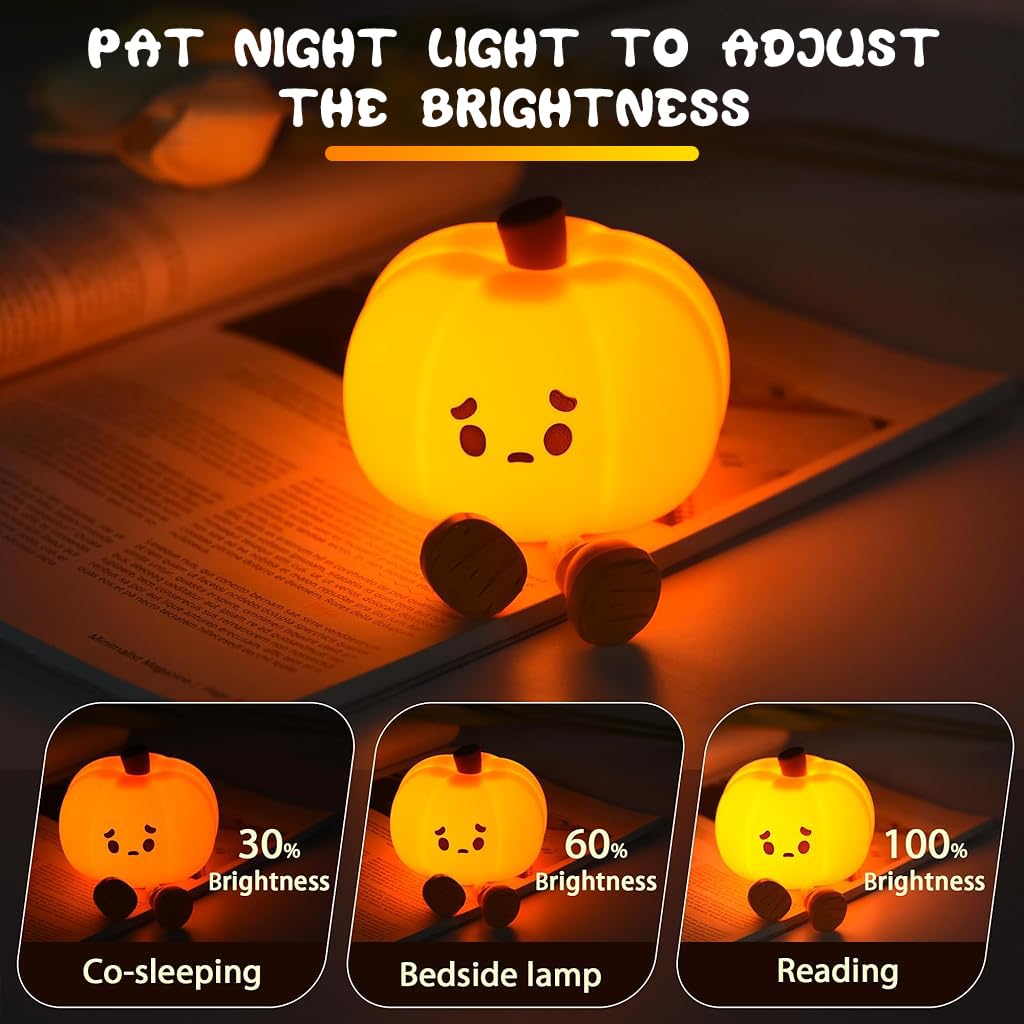 Verilux® LED Pumpkin Man Night Light Home Decor Silicone Pumpkin Man Night Light with 30 mins Auto Off Yellowish Cute Halloween Desk Illuminated Decoration USB Rechargeable LED Kids Room Night Light