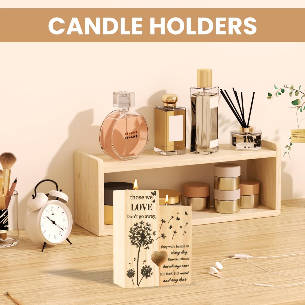 HASTHIP Candle Holder Stand for Home Decor with Dual Tea Light Design | Natural Wood Memorial Gift