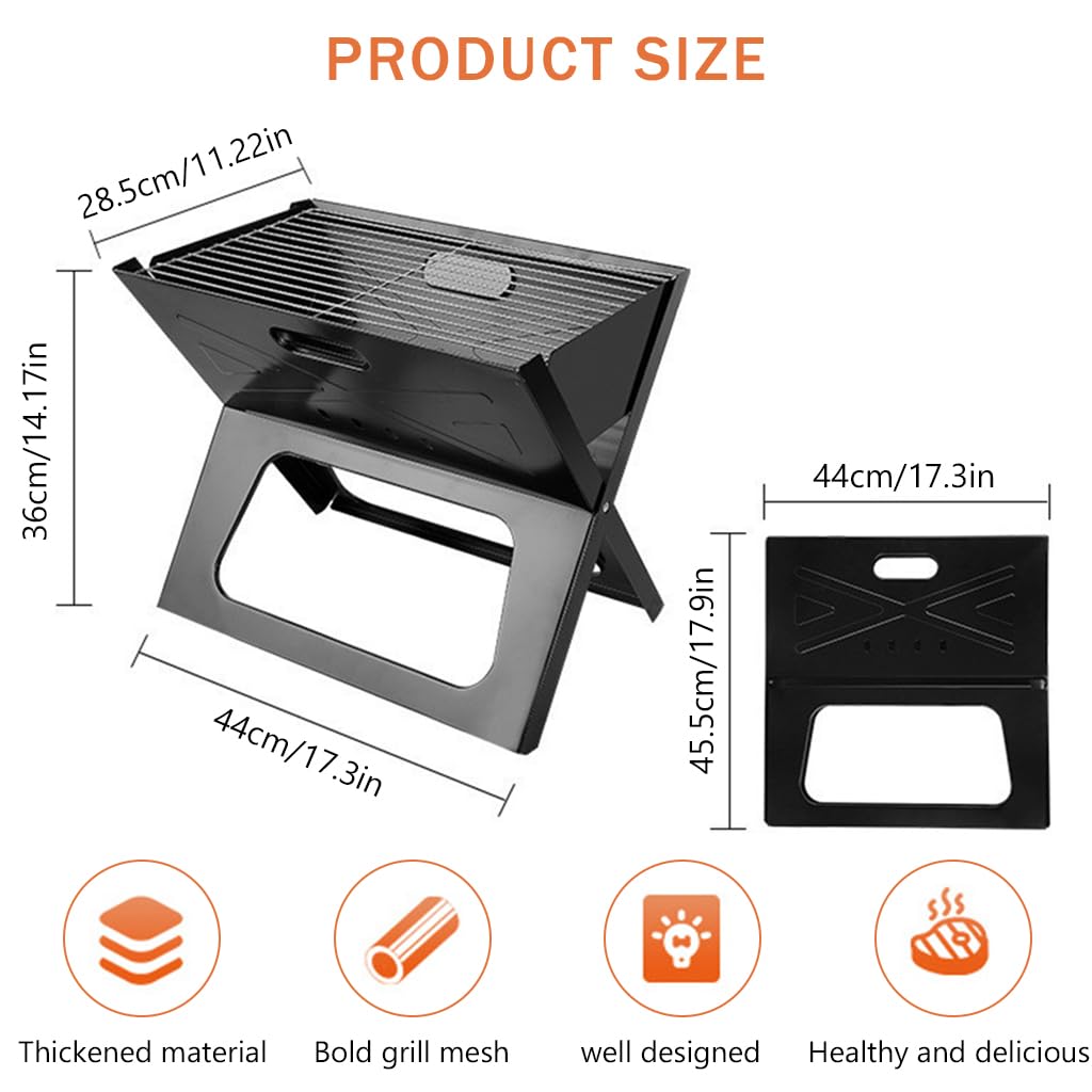 HASTHIP Portable BBQ Grill Set for Camping and Picnic featuring Foldable Design | 17.3x11.2x14 in Cold Rolled Steel