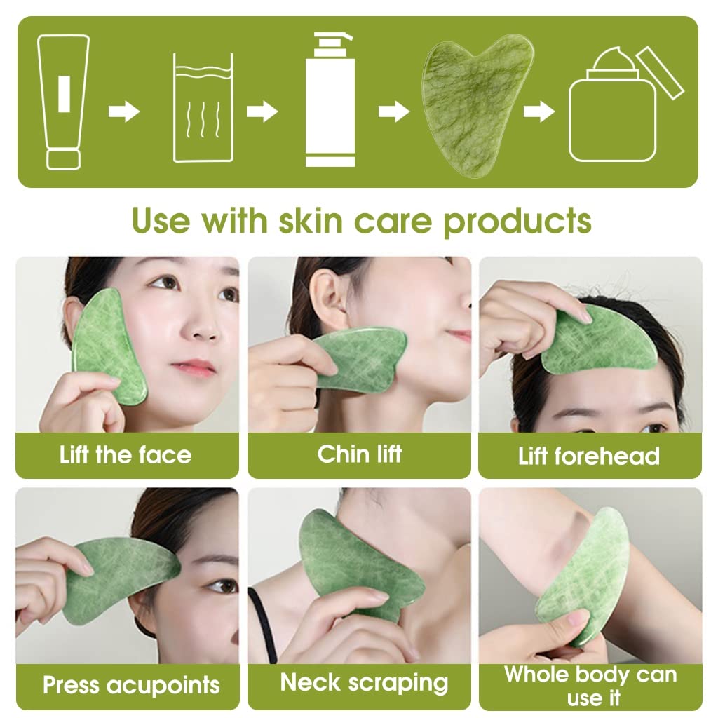 MAYCREATE® Jade Roller & Gua Sha Tool Face Massager 100% Natural Puffiness Facial Skin Massager with Gua Sha for Neck Skin, Cheeks Slimmer with Gift Box