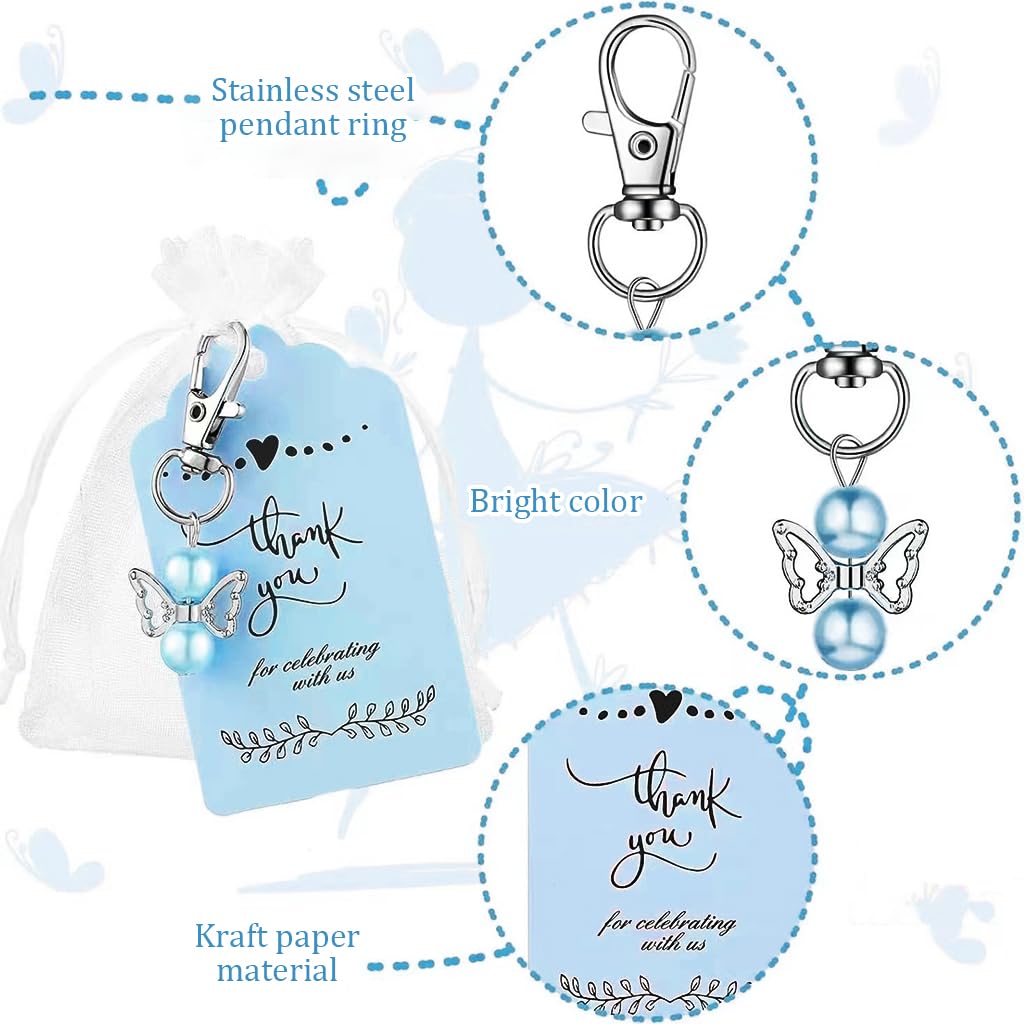 Supvox Guardian Angel Keychain for Girls with 30 Pcs Pearl Pendant and Thank You Tags | Ideal for Birthday and Party Favors
