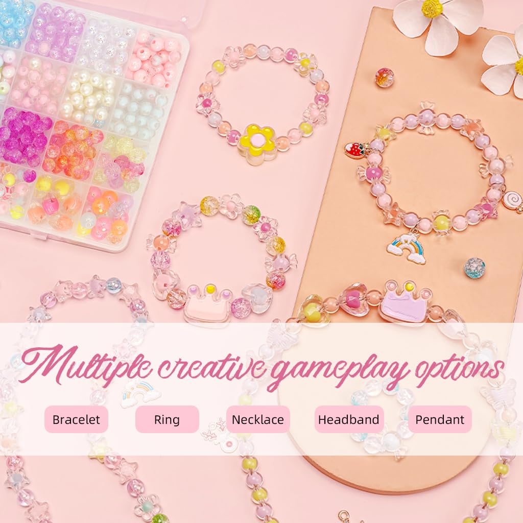SANNIDHI Beads for Bracelet Making featuring 1080 pcs Acrylic Candy Pearls & Charms for Kids DIY Jewelry | Includes 10 m Elastic Line