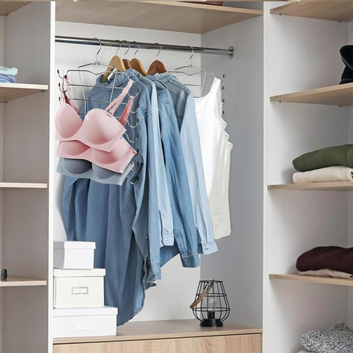 HASTHIP® Bra Hanger Multi Bra Hanger Space Saving Wardrobe Sport Bra Hanger Organizer Tank-Top Wardrobe Hanger Wardrobe Organizer Stainless Steel Multi Bra Hanger