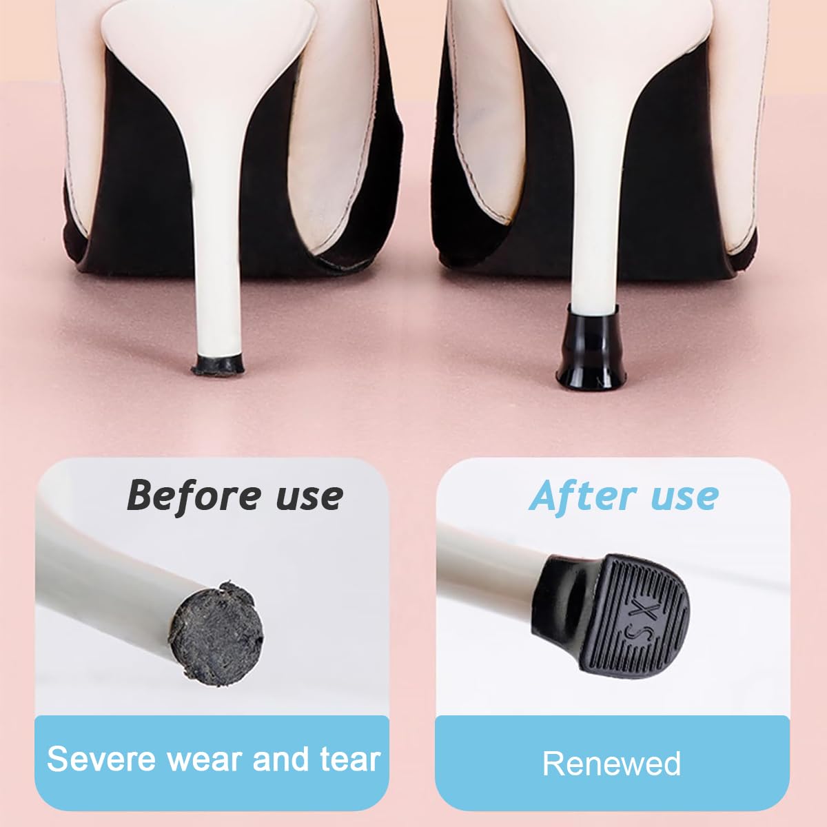 MAYCREATE 8 Pairs High Heel Protectors Protective Heel Caps 2 Designs, 4 Sizes High Heel Protectors Heel Stopper for Walking on Grass and Uneven Floor (XXS, XS, S, M)
