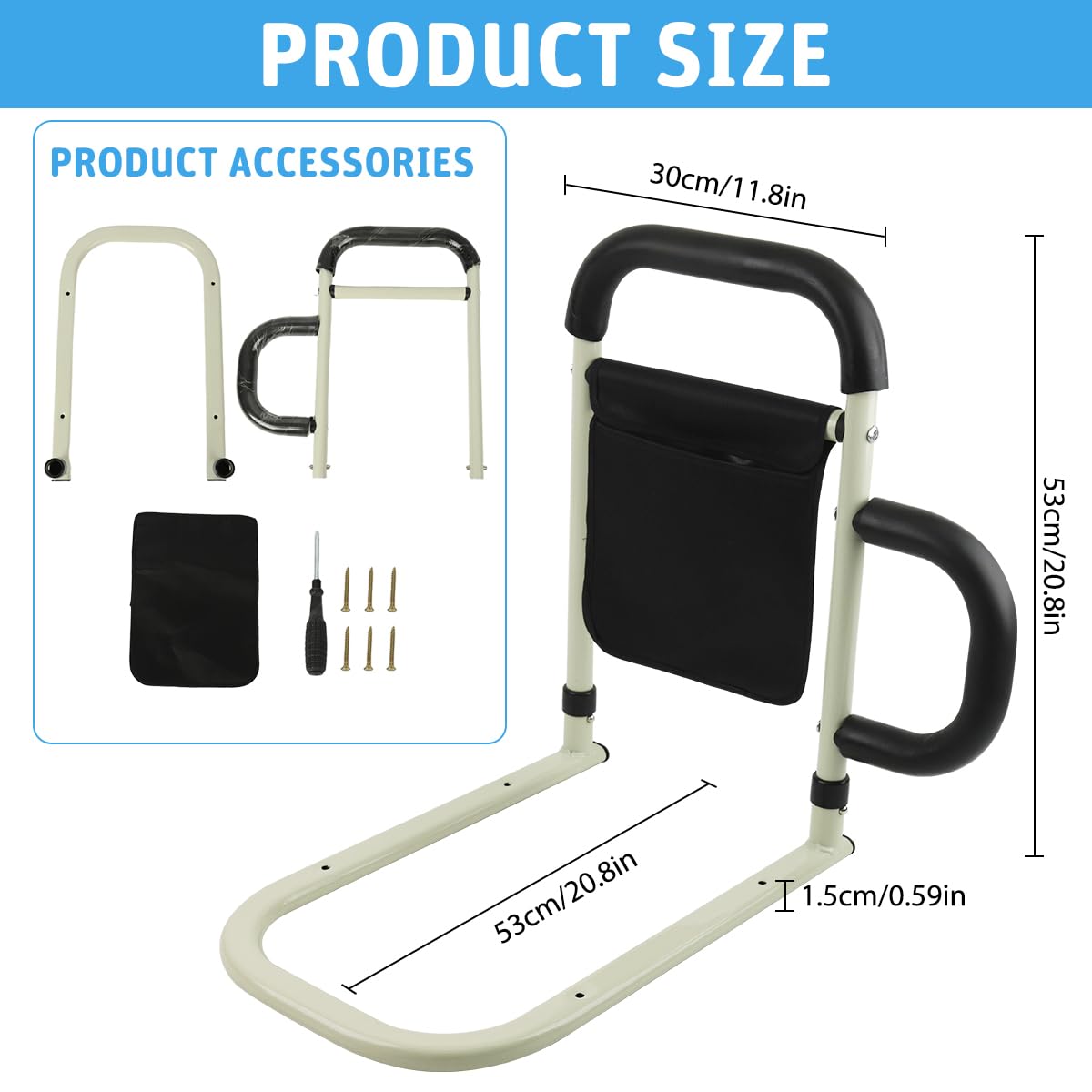 HASTHIP Bed Rail for Elderly Assistance with Anti Slip Handle and Wide Stable Base | Stainless Steel Support for Home Care