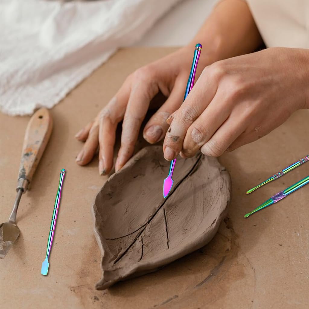 HASTHIP Wax Carving Tool Set for Clay and Pottery with Dual Head Design and Rainbow Steel | 6 Pcs