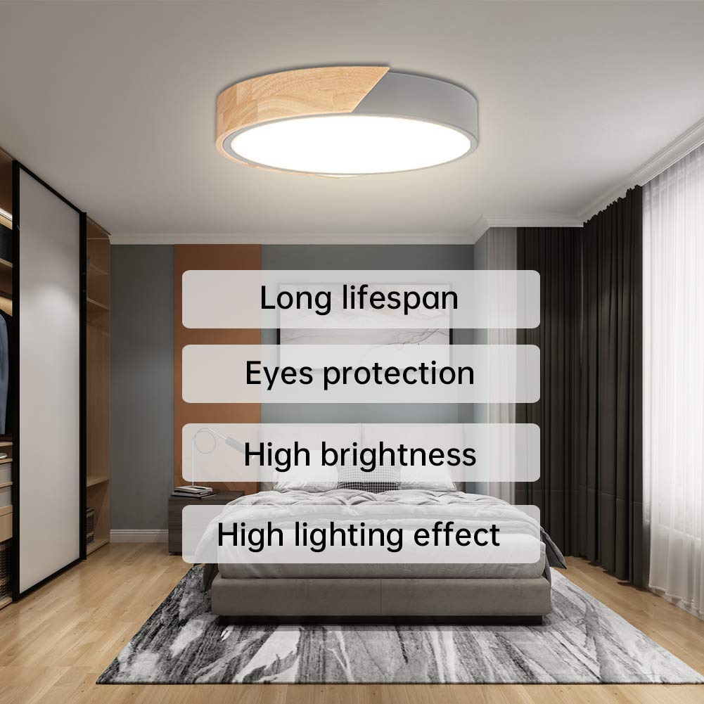 ELEPHANTBOAT LED Ceiling Light for Home featuring 24W 3000K Warm White Acrylic Shade | Wooden Frame