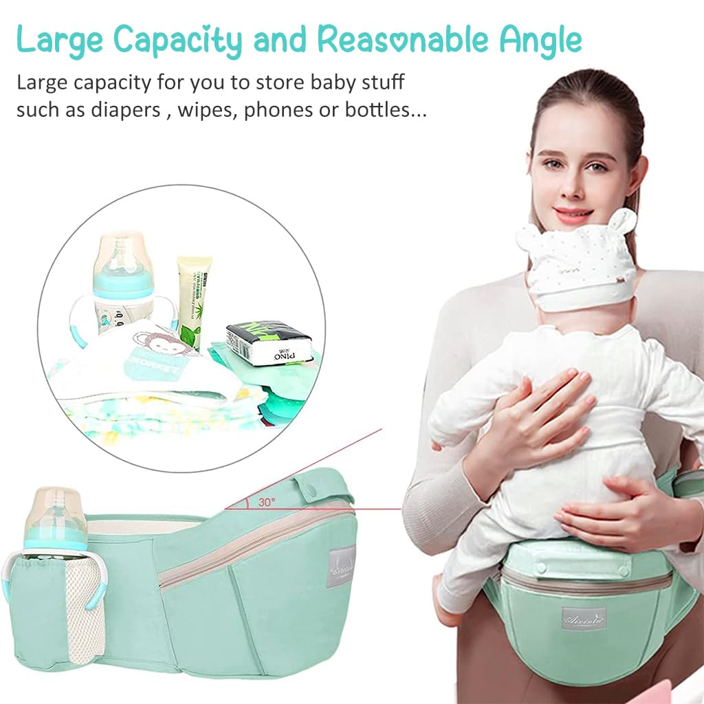 Snowie Baby Carrier for Daily Use with Ergonomic Lumbar Support and 6 in 1 Hip Seat | Breathable Green Design for Infants Up to 30Kg