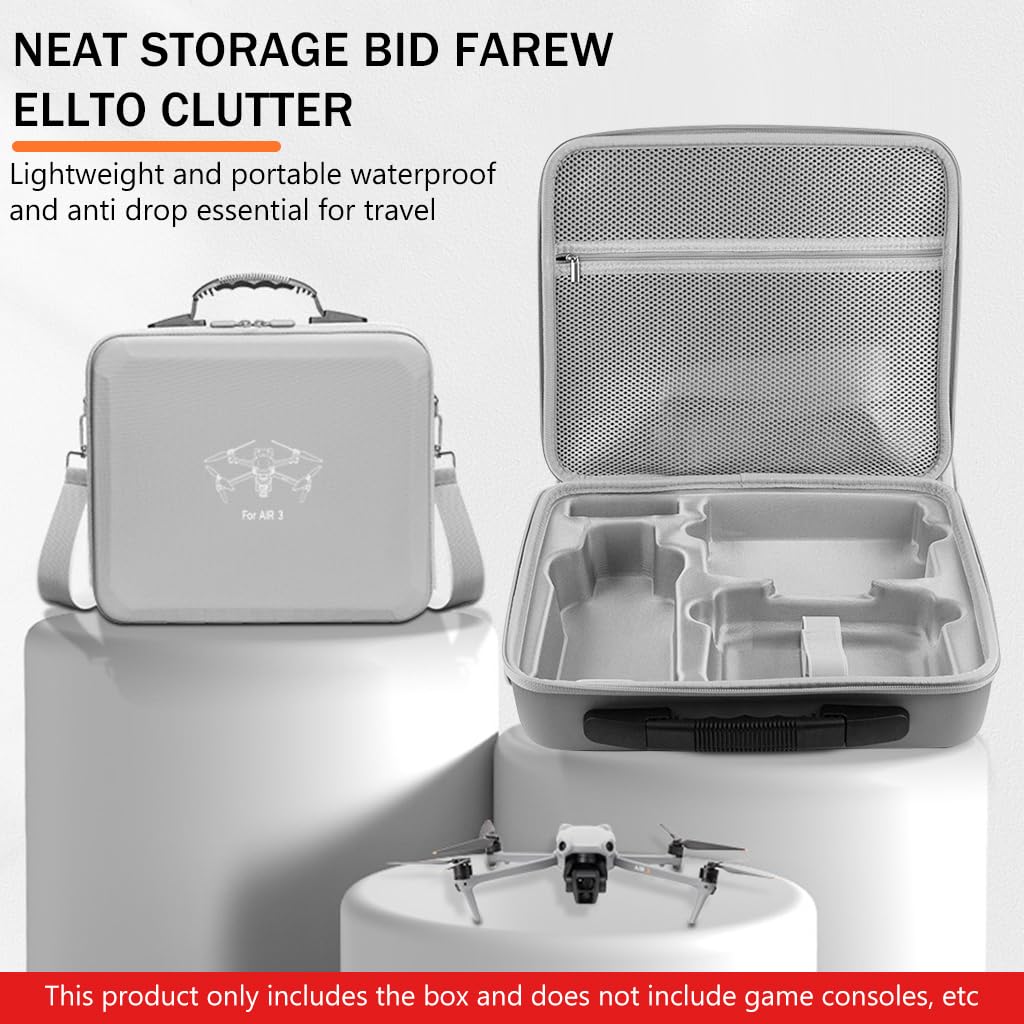 ZORBES Air 3 Carry Bag for DJI Drone with Custom Fit Compartments and Shoulder Strap | Grey PU Hard Case