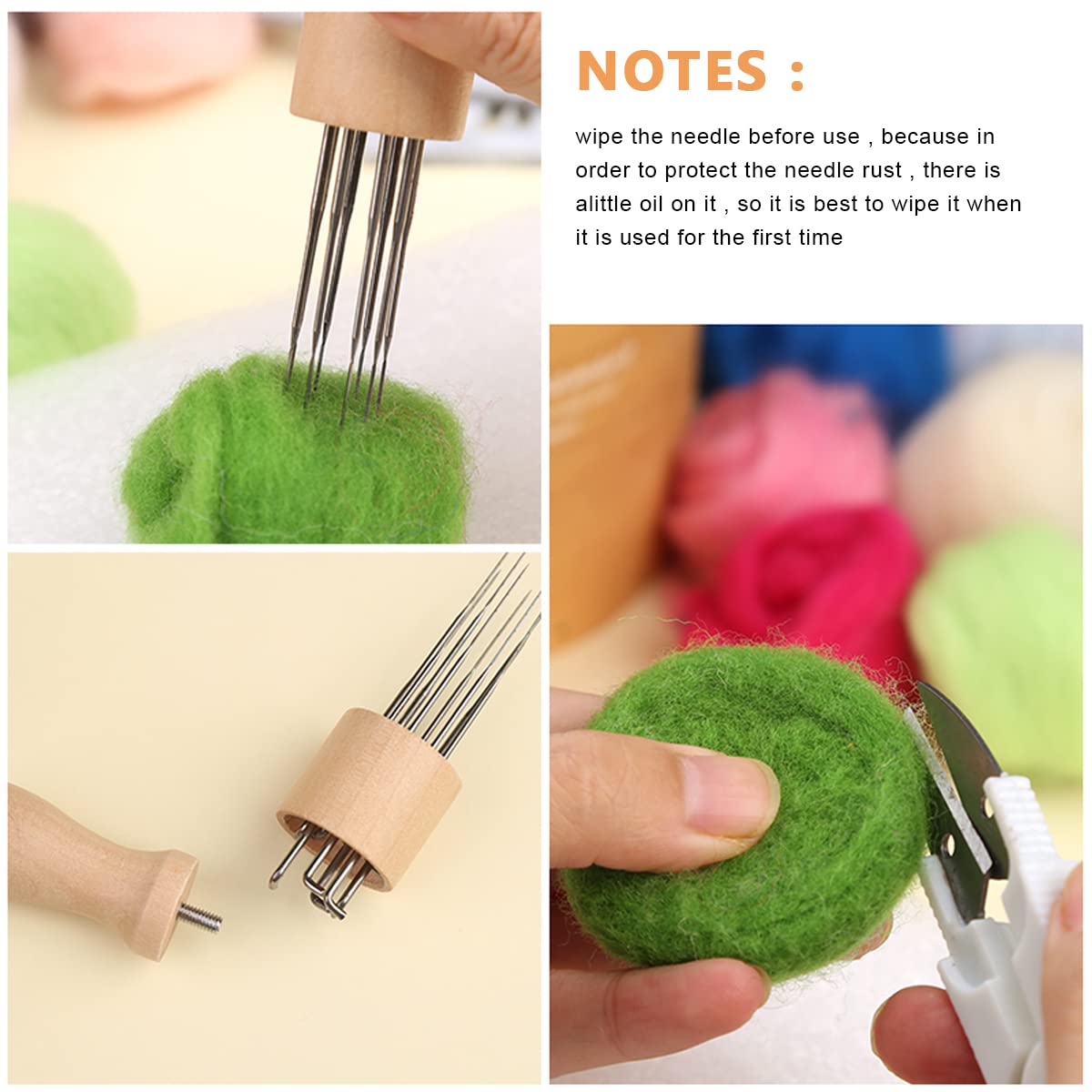 HASTHIP Wooden Felting Needles Tool for DIY Wool Craft with 8 Replaceable Needles and Finger Cot | Beginner to Professional Felting Projects