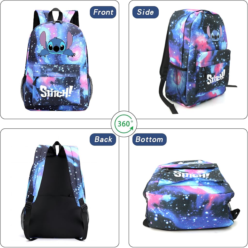 PALAY® School Backpack Set of 3Pcs Students School Backpacks Casual Messenger Bag & Pencil Pouch Fashion Cartoon Stitch Print School Backpack Shoulder Bag Book Bag Birthday Gift for Kids