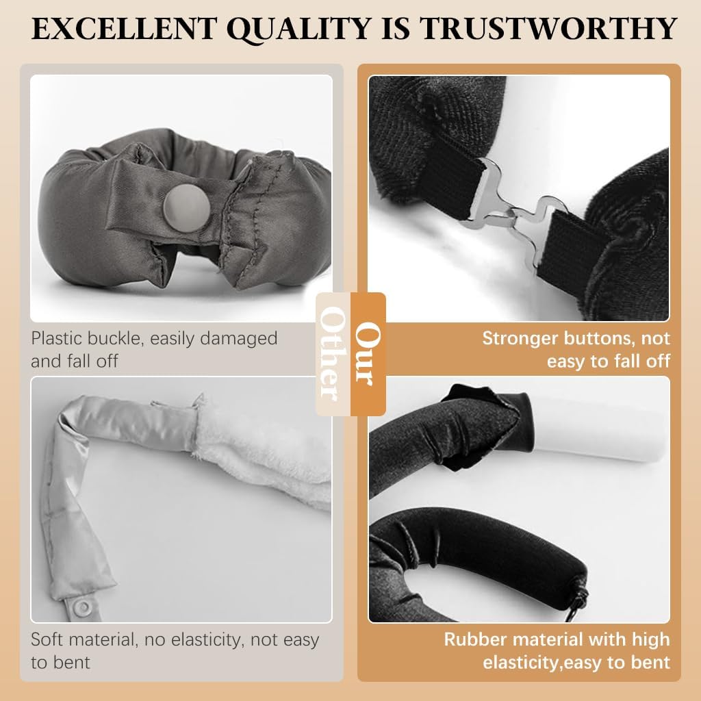 HANNEA Heatless Hair Curler for Overnight Soft Curls with Dual Hook Rods 9PCS 3.5cm | Satin Velvet Black