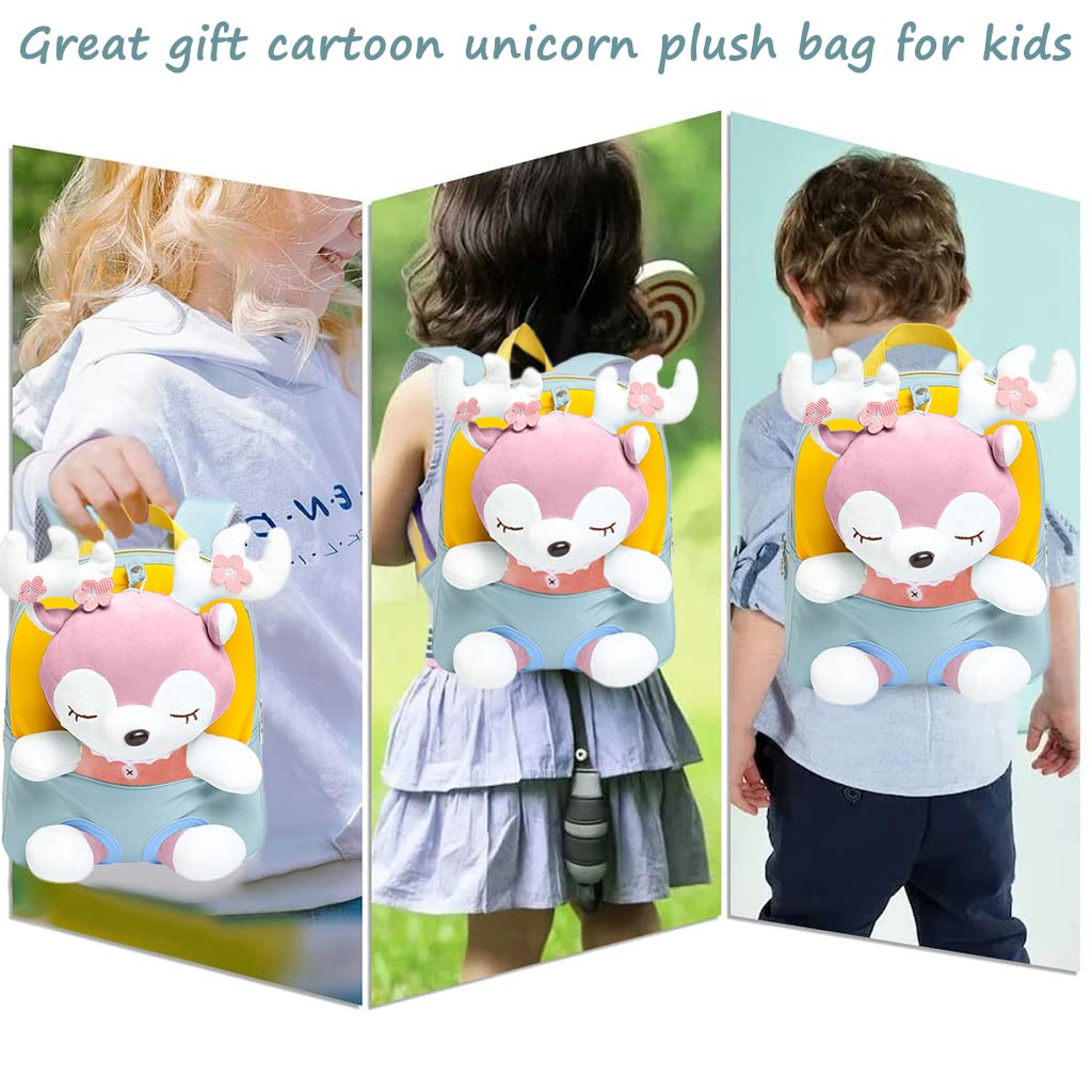 GUSTAVE® Plush Bag with Cartoon Elk Stuffed Toy Detachable Cartoon Baby Backpack for Toddler Gift,Kids,Girls & Boys,2 to 3 Years Old Kid 22 by 26cm