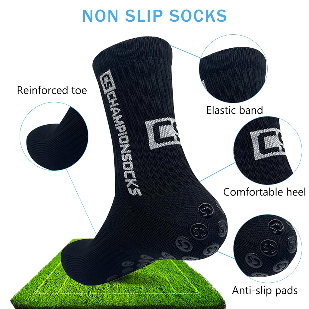 PROBEROS Football Socks for Men with Silicone Grip Dots and Pad Technology Black 3PCS