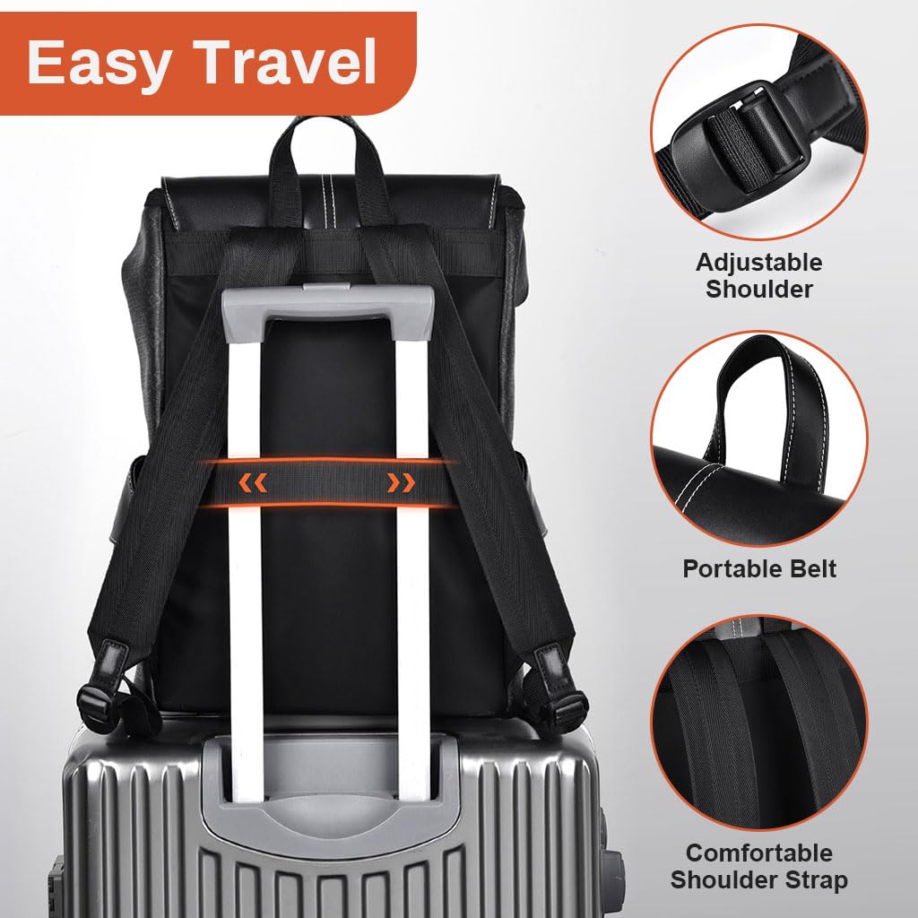 GUSTAVE Laptop Backpack for 15.6 Inch Laptop with Metal Buckle and Waterproof PU Leather | Business and Travel Bag for Men