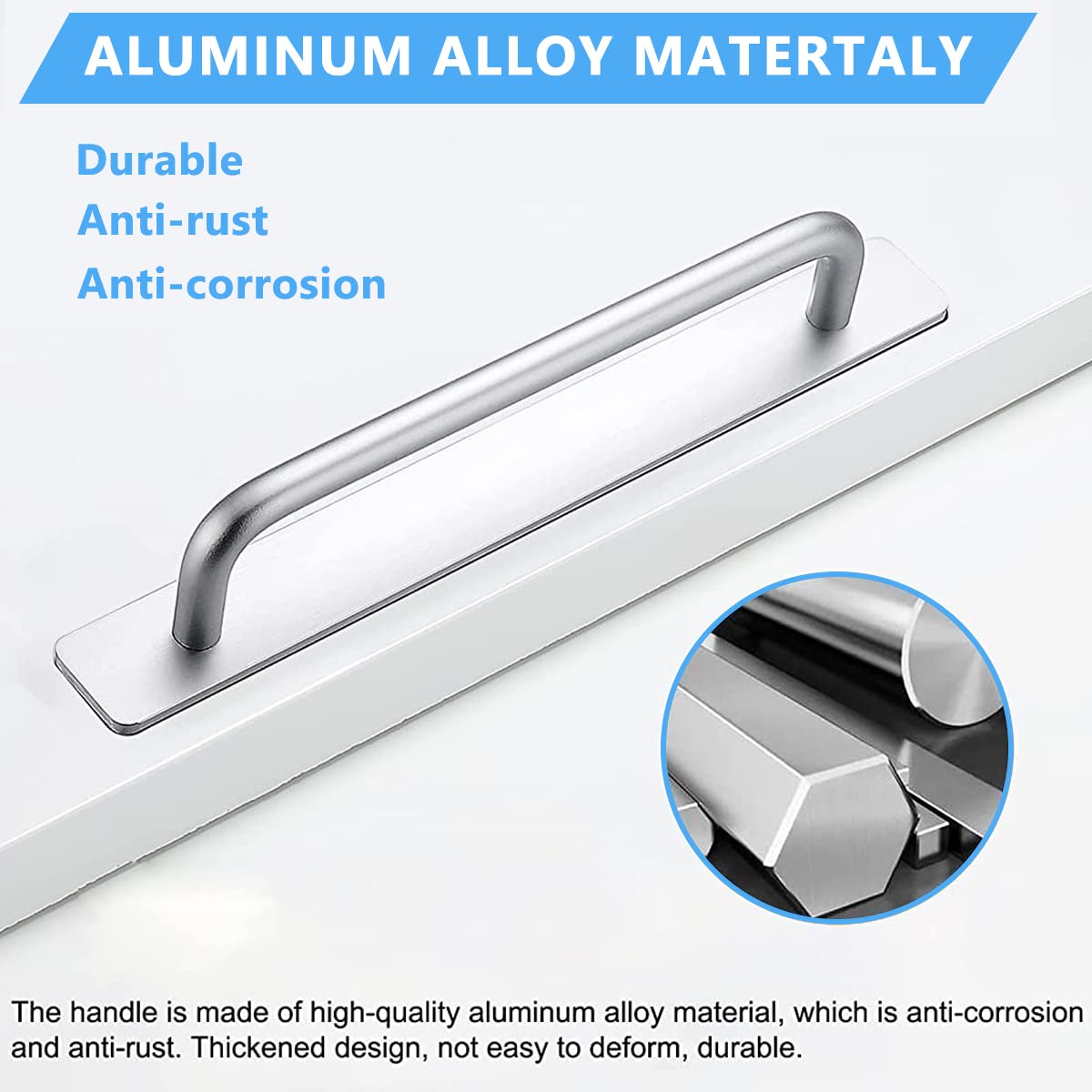 Supvox Door Handle for Cabinets and Sliding Doors featuring 5.8 in Self-Adhesive Design | Polished Aluminum Alloy Pull