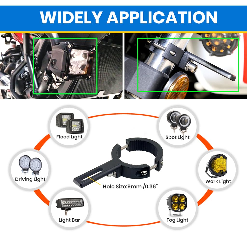 STHIRA Fog Light Clamp for Motorcycle with 360° Adjustable Mount in Sturdy Aluminum | 2pcs Universal Fit Spotlight Brackets