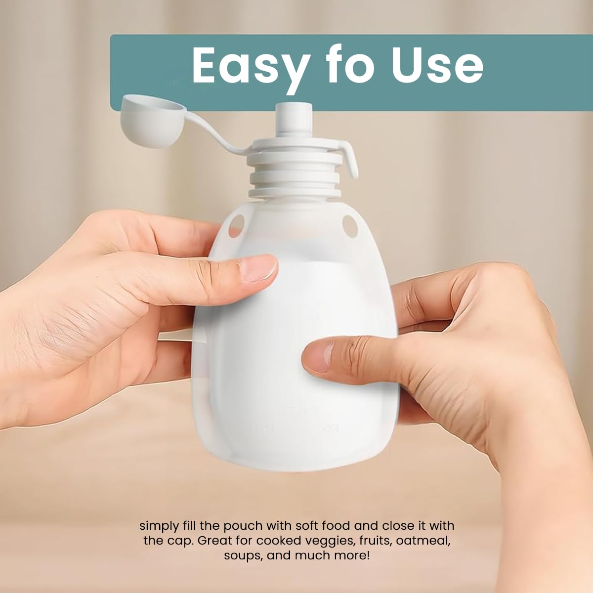 SNOWIE SOFT Baby Food Feeder Pouch 120ml with Detachable Straw Tip & Soft Silicone for Infants