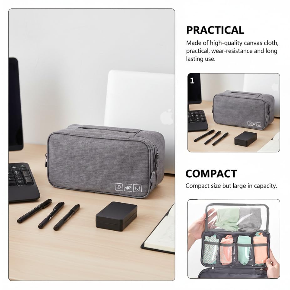 ZIBUYU Travel Underwear Organizer for Vacations and Business Trips with Smart Compartments featuring Water Resistant Fabric and Top Handle | Compact Storage for Intimates