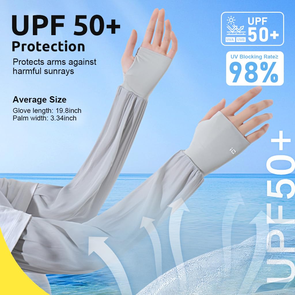 PALAY® Summer Arm Sleeves Extra Long Arm Sleeve with Hand Protection Nylon Cool Silk UPF 50+ Sun Protection Arm Sleeve Breathable Summer Arm Sleeves for Driving, Cycling, Gardening