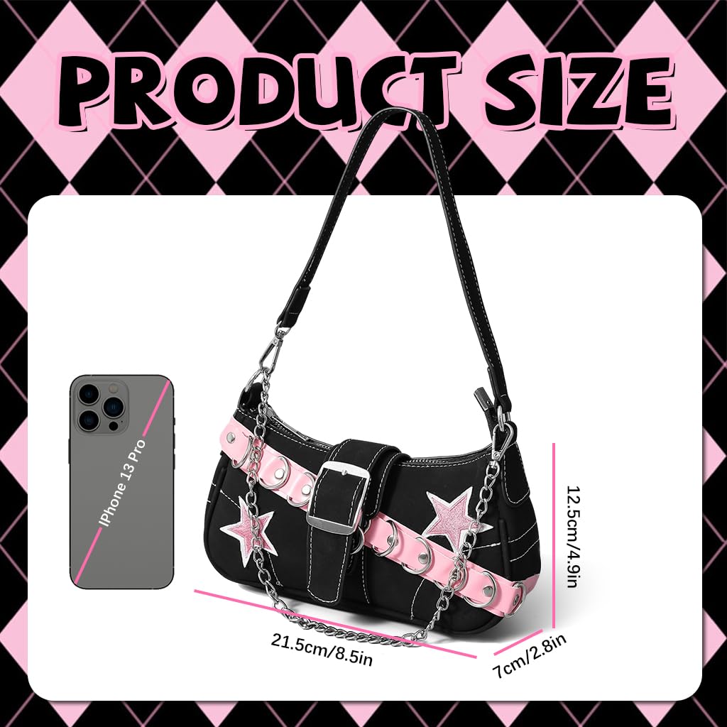 PALAY Shoulder Bag for Girls with Chain Strap and Zipper Closure 23x7x13cm | Chic Y2K Style