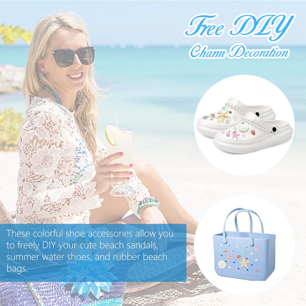 MAYCREATE Seashell Shoe Charm Set for Clogs with 17 Pieces featuring Glossing Resin Design