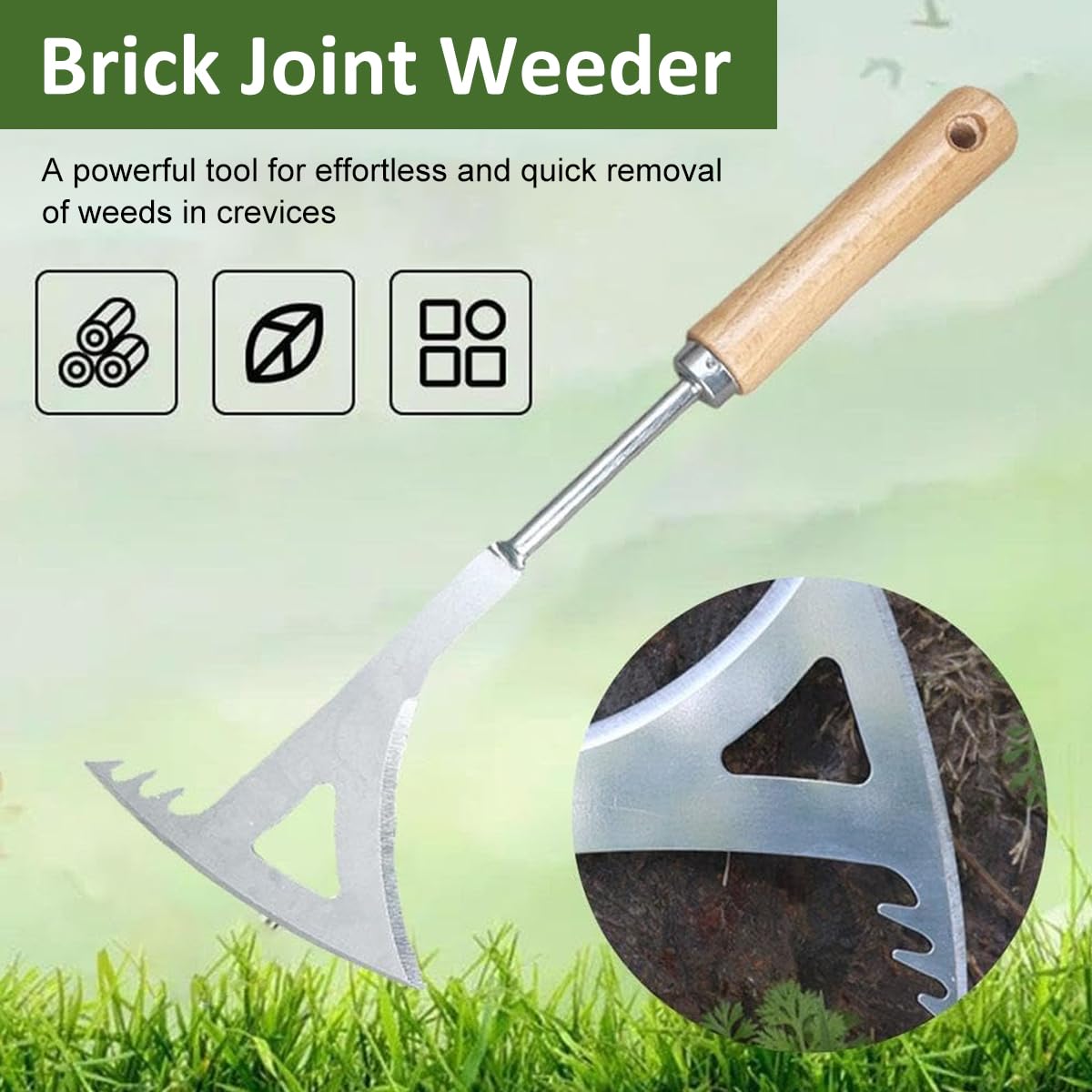 HASTHIP Hand Weeder for Garden Weed Removal with 33cm Serrated Blade and Wooden Handle | Steel Crevice Tool
