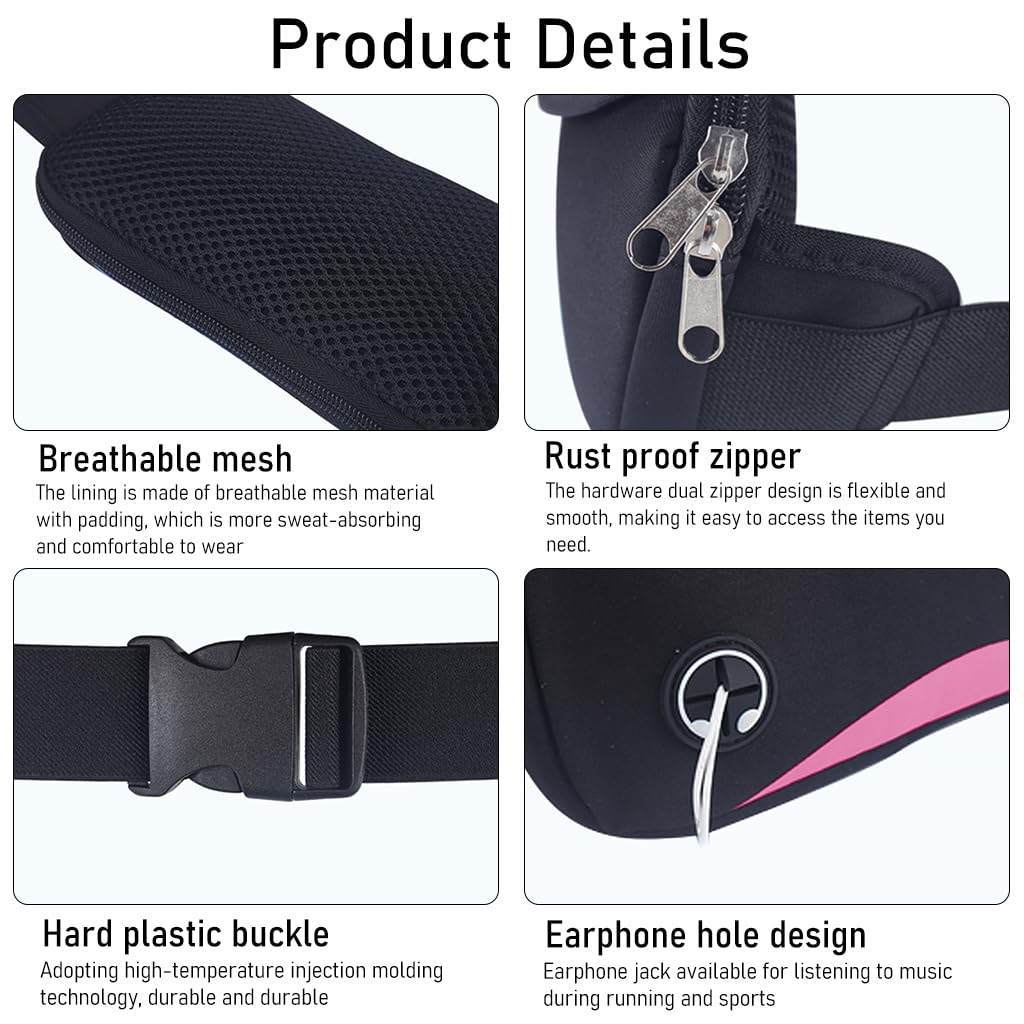 ZIBUYU Waist Bag for Women with Waterproof Fabric and Adjustable Strap | Slim Pink Fanny Pack for Travel and Running