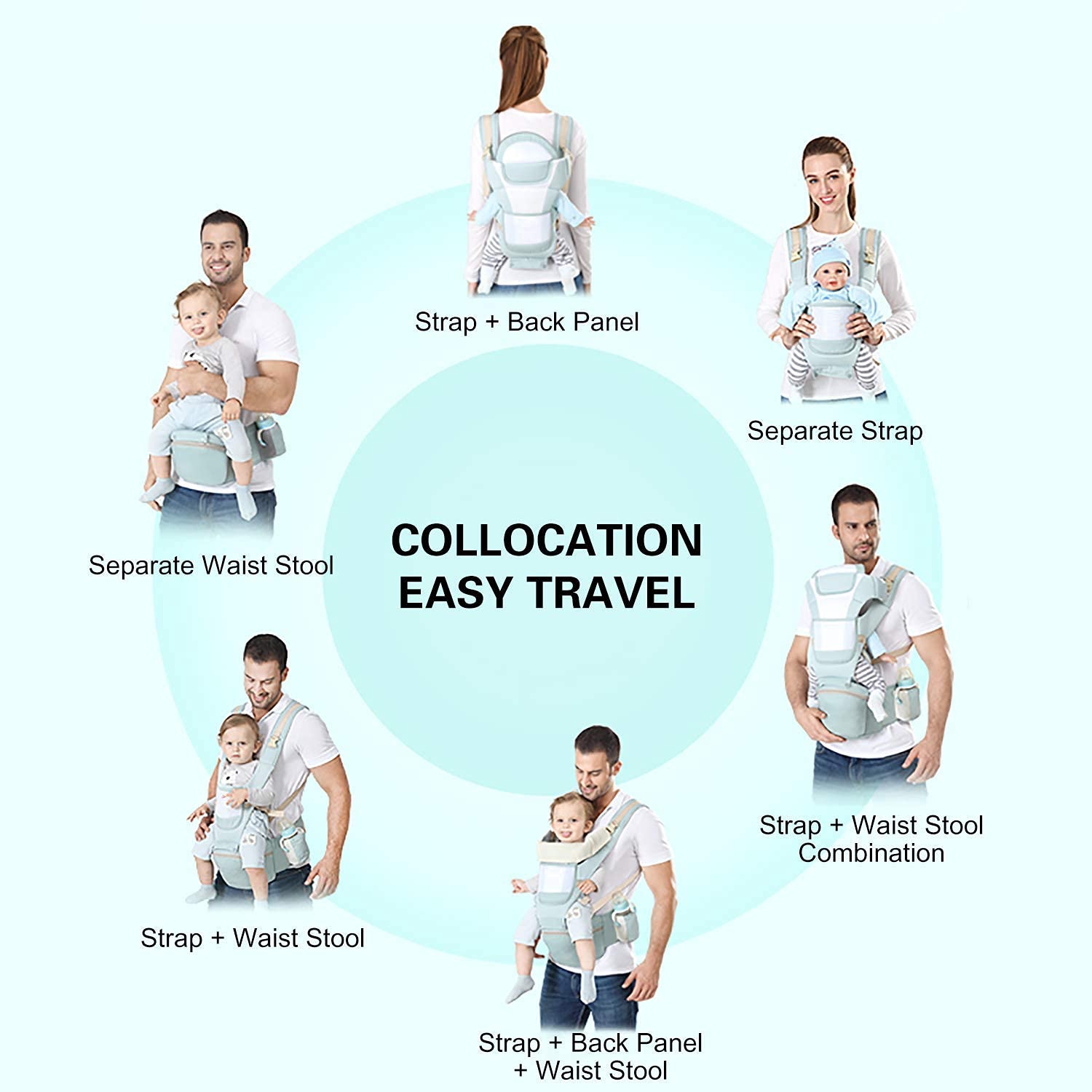 SNOWIE SOFT  6-in-1 Baby Carrier with Lumbar Support 360 All-Position Baby Wrap Carrier Front and Back Backpack Carrier for Breastfeeding Newborn Infant Toddler(7-66 Lb)