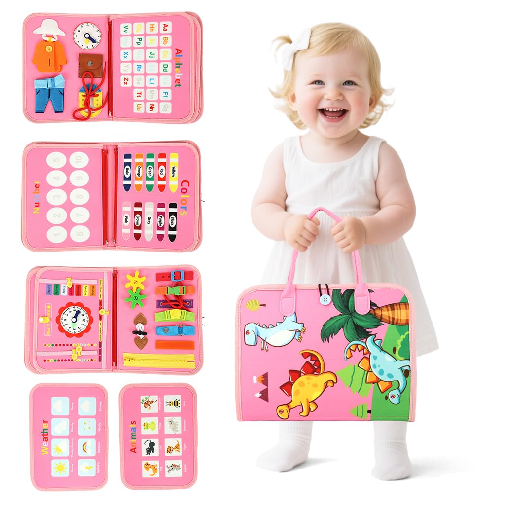 SNOWIE SOFT Dinosaur Busy Binder for Toddlers 1-3 with Felt Pages | Montessori Travel Quiet Book