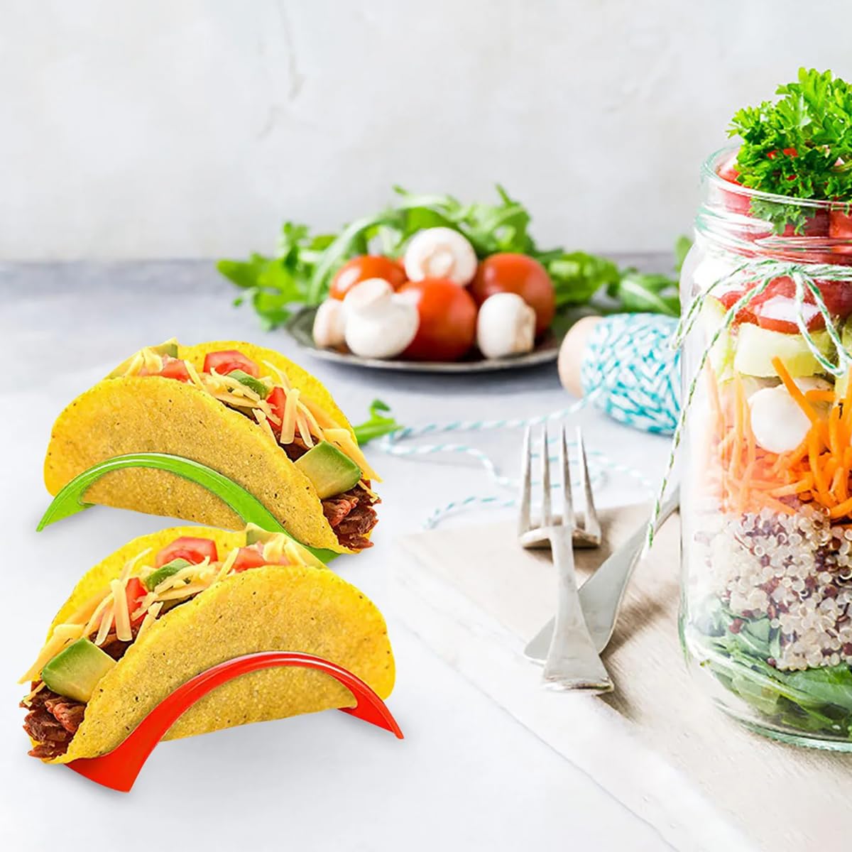 Supvox Taco Holder Stand for Festive Taco Nights with Hollow Out Design and 6 Pack Colorful PP Racks