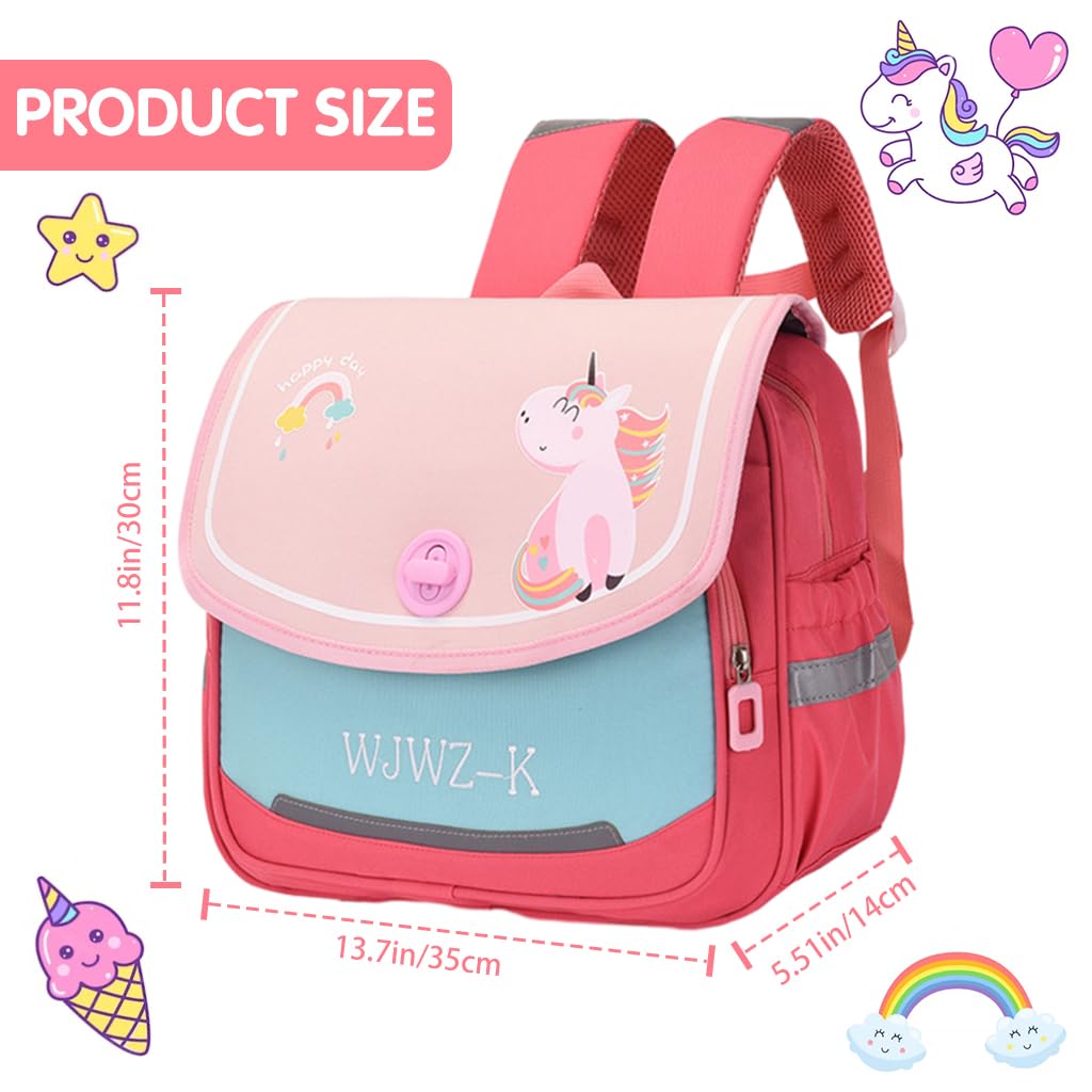 PALAY® School Backpack for Girls School Girls Backpack Book Bag Randoseru Book Bag Pink Unicorn Girls Backpack Cartoon Print Primary Students Book Bag School Backpack for Kids 5-10 Years Old