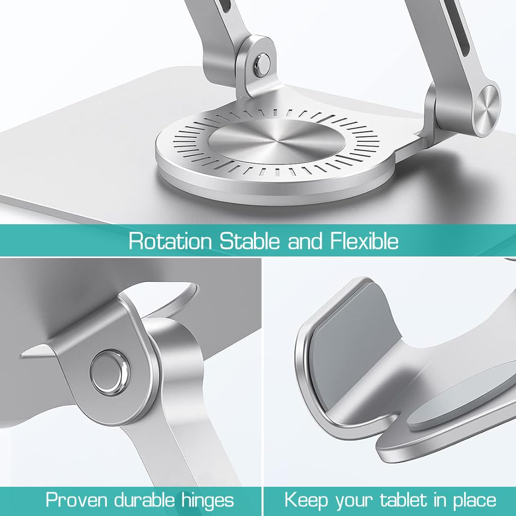 ZORBES Tablet Stand Holder for Desk with 360° Rotatable Base and Adjustable Height | Fits 4–12 in Devices