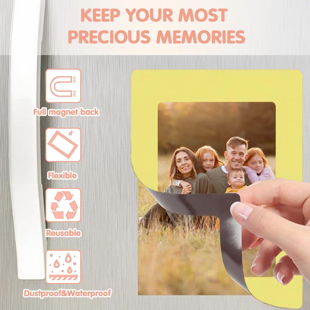 HASTHIP Magnetic Photo Display for Fridge with Full Magnetic Backing 6Pcs 4.8x6.3 Frames | Reusable Photo Holder Set