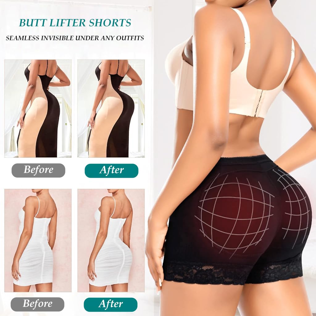 PALAY Womens Padded Underwear for Hip Enhancement with High Waist Butt Lifter Shorts 2PCS | Black M