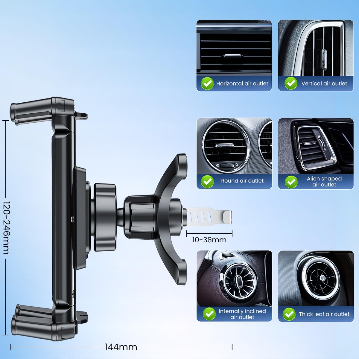 STHIRA Universal Phone Holder for Car Air Vent featuring 360° Rotation and Metal Hook Clamp | Fits 4.7–12.9 in Devices