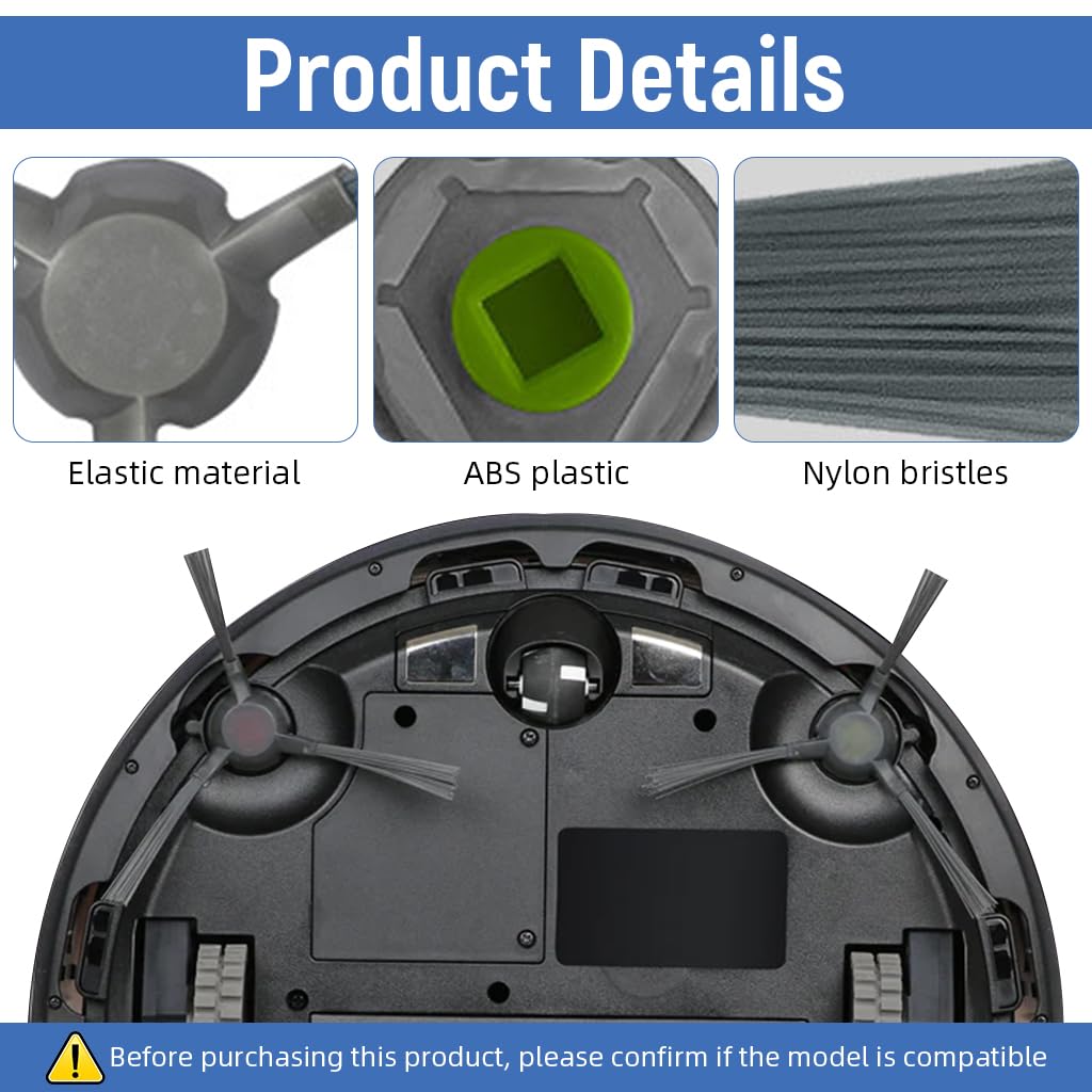 HASTHIP Side Brushes for Ecovacs Robot Vacuum U2 Pro 6pcs with Robust Nylon Bristles | Easy Snap Installation
