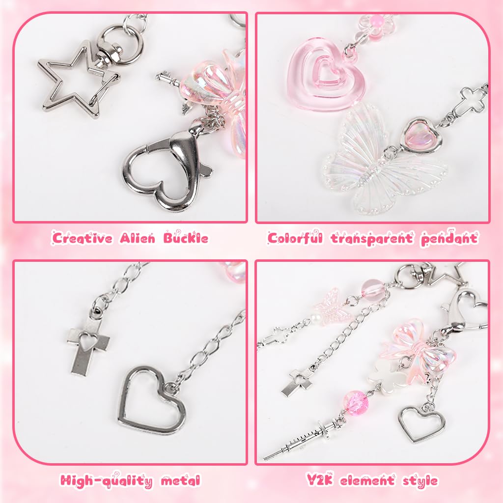 SANNIDHI Keychain Set for Bags and Backpacks with 3 Resin Charms | Y2K Style for Girls