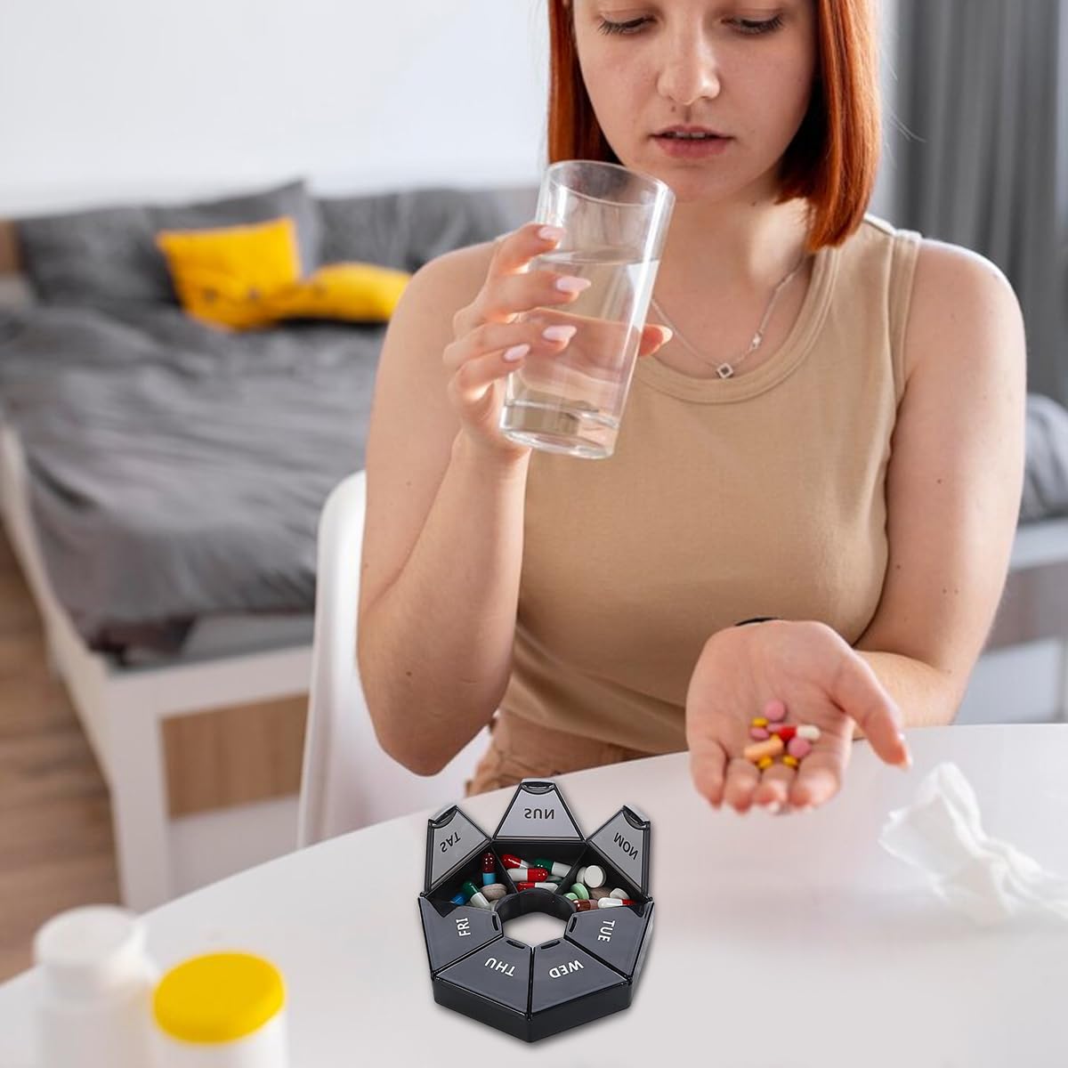 HANNEA Weekly Pill Organizer for Travel with 7 Sided Case 8.3×8.3×1.7cm | Food Grade PP