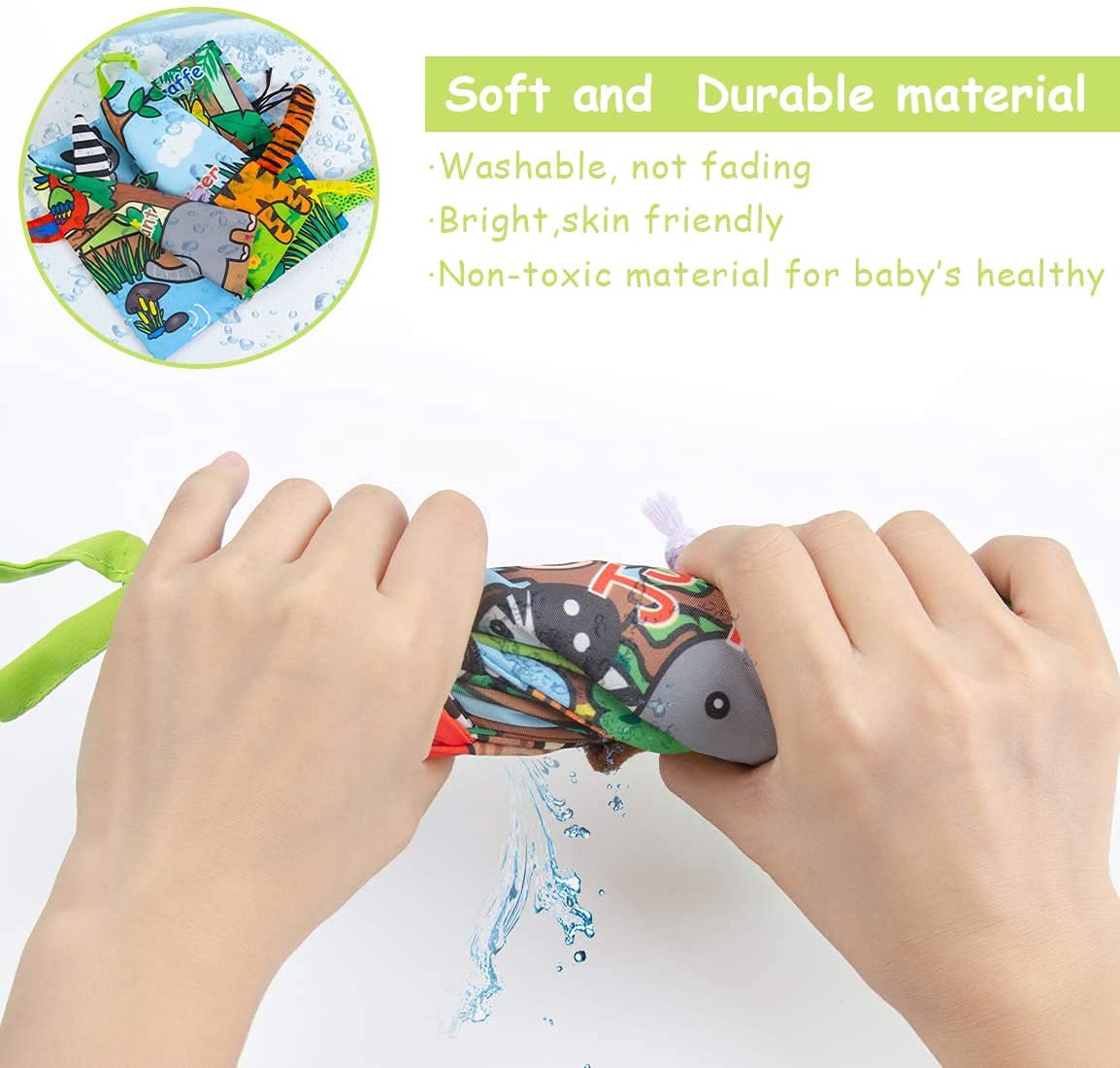 SNOWIE SOFT® Cloth Books for Babies, Comfortable Infant Kids Early Development Cloth Book 3D Animals Tails Crinkle Sensory Touch and Feel Book Learning Educational Baby Toys