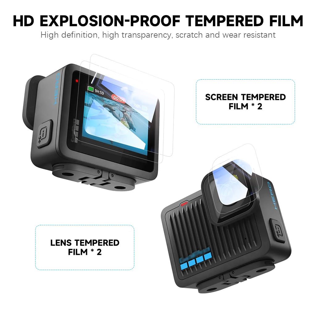 ZORBES GoPro Hero 4K Accessories Kit with Silicone Case and 2PCS HD Tempered Glass | Full Protection