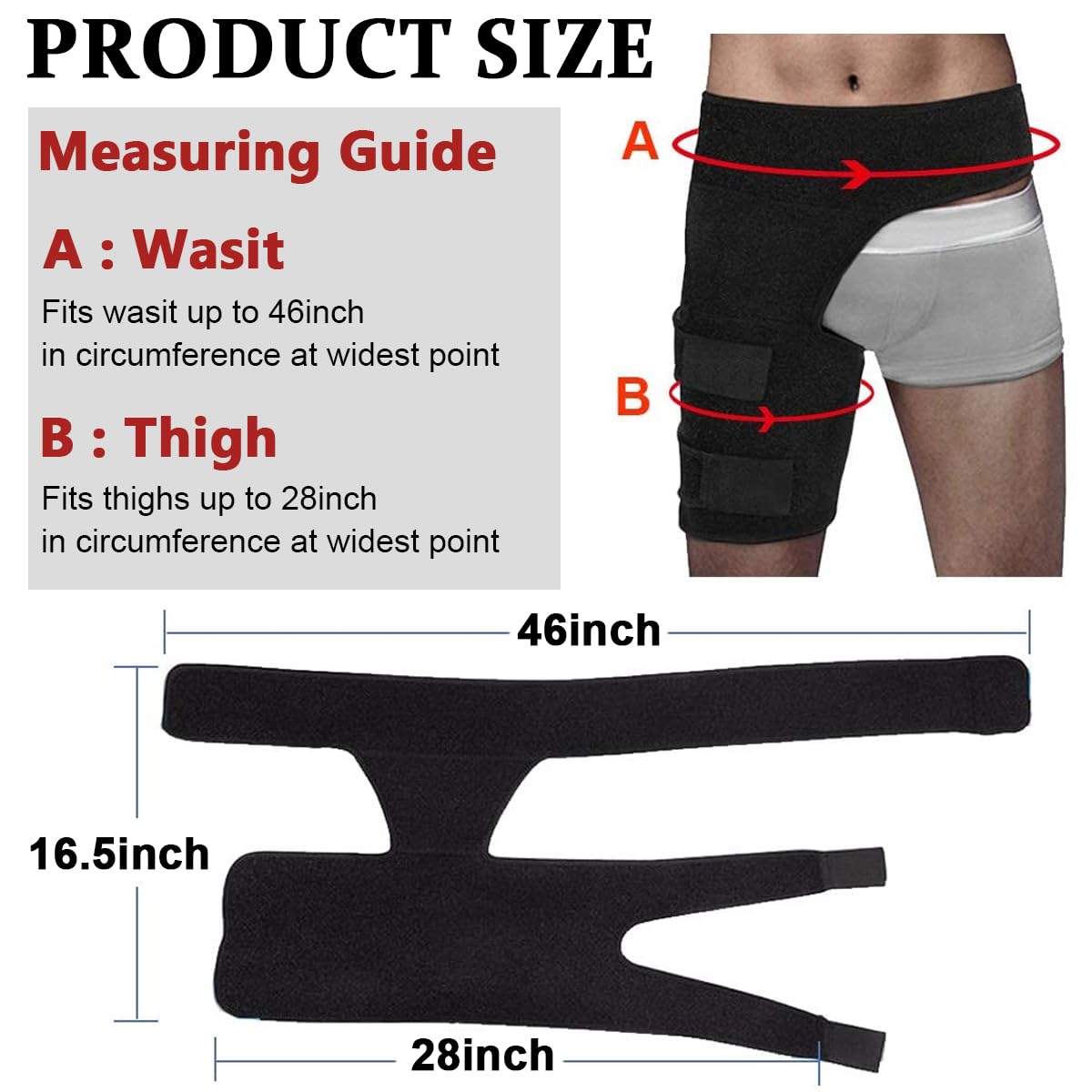 HANNEA® Hip Brace, Ortho Wrap Hip Brace for Sciatica Pain Relief, Compression Upper Leg Muscle Support Stabilizer Wrap for Thigh, Hamstring, Joints, Arthritis, Pulled Muscles, Hip Pain