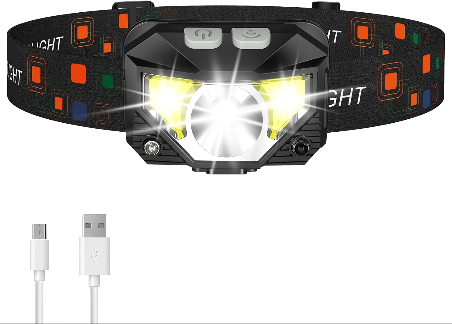 Proberos® LED Head Light with Red Flash Warning Light and Multi Work Modes, IPX5 Waterproof Rechargeable Headlamp for Camping, Hiking, Night Work with Motion Sensor and Adjustable Strap