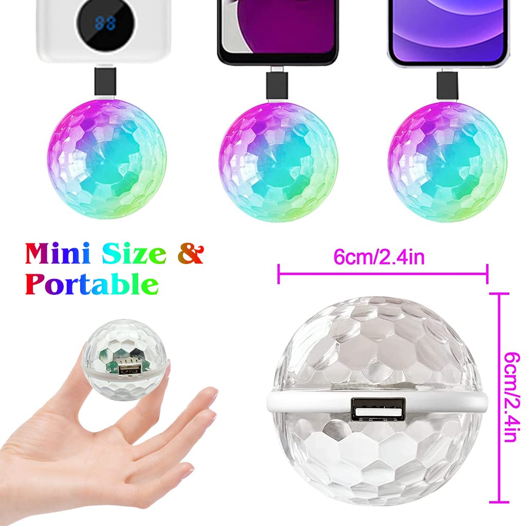 ELEPHANTBOAT USB Party Light for Car and Room with Sound Control and 6cm RGB Disco Ball | Plug and Play with 4 USB Adapters
