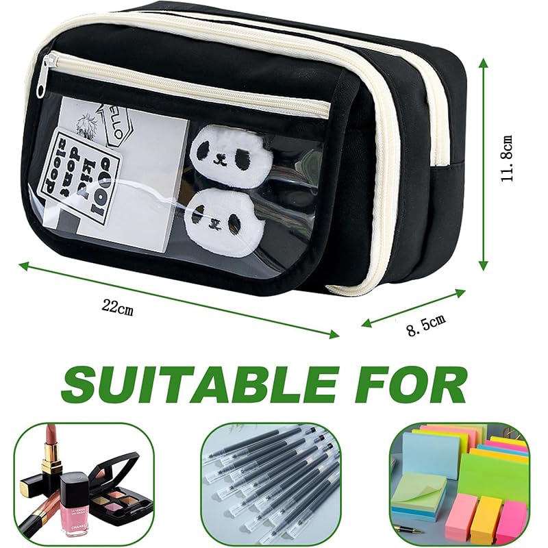 ZIBUYU Student Pencil Pouch for School and Office with Multi Layer Mesh Pockets Black 2 PCS