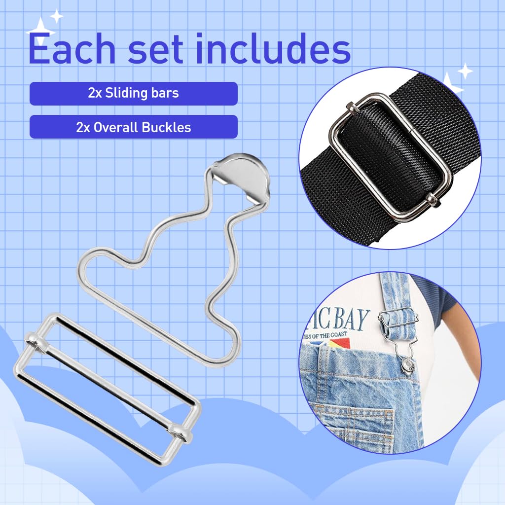 HASTHIP Metal Brace Buckles for DIY Suspenders and Leather Straps with Secure Grip Clips | Silver 2 Piece Set