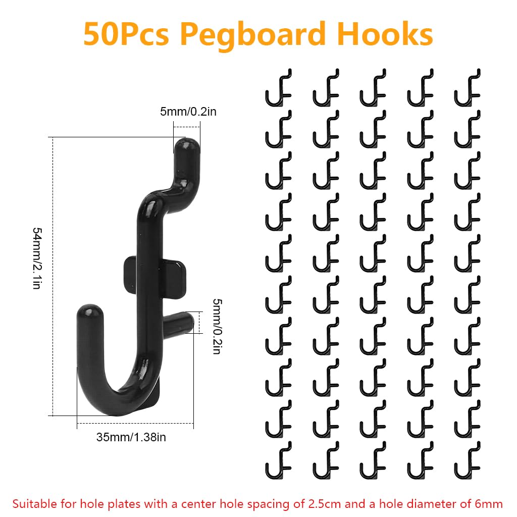 Serplex Pegboard Hooks for 6mm Hole Boards featuring 4.5cm J Shape Plastic Design | 50Pcs Set