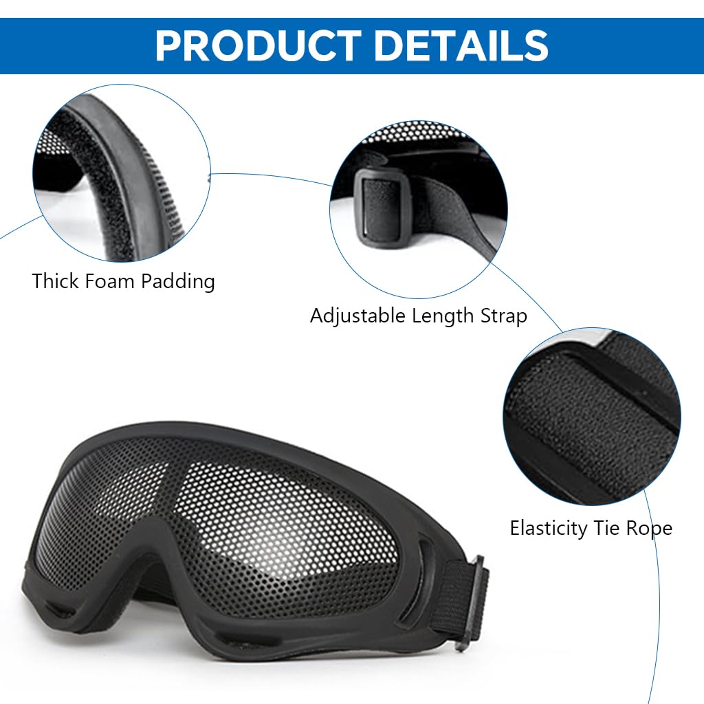 PROBEROS Tactical Mesh Goggles for Airsoft and Paintball featuring 0.7mm Steel Mesh | Anti Fog Eye Protection with Adjustable Strap